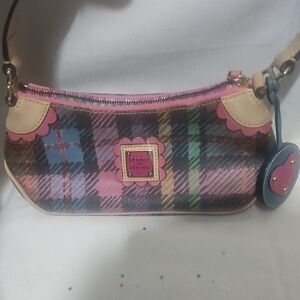 Dooney & Bourke Plaid Shoulder Bag with Pink and Blue Accents